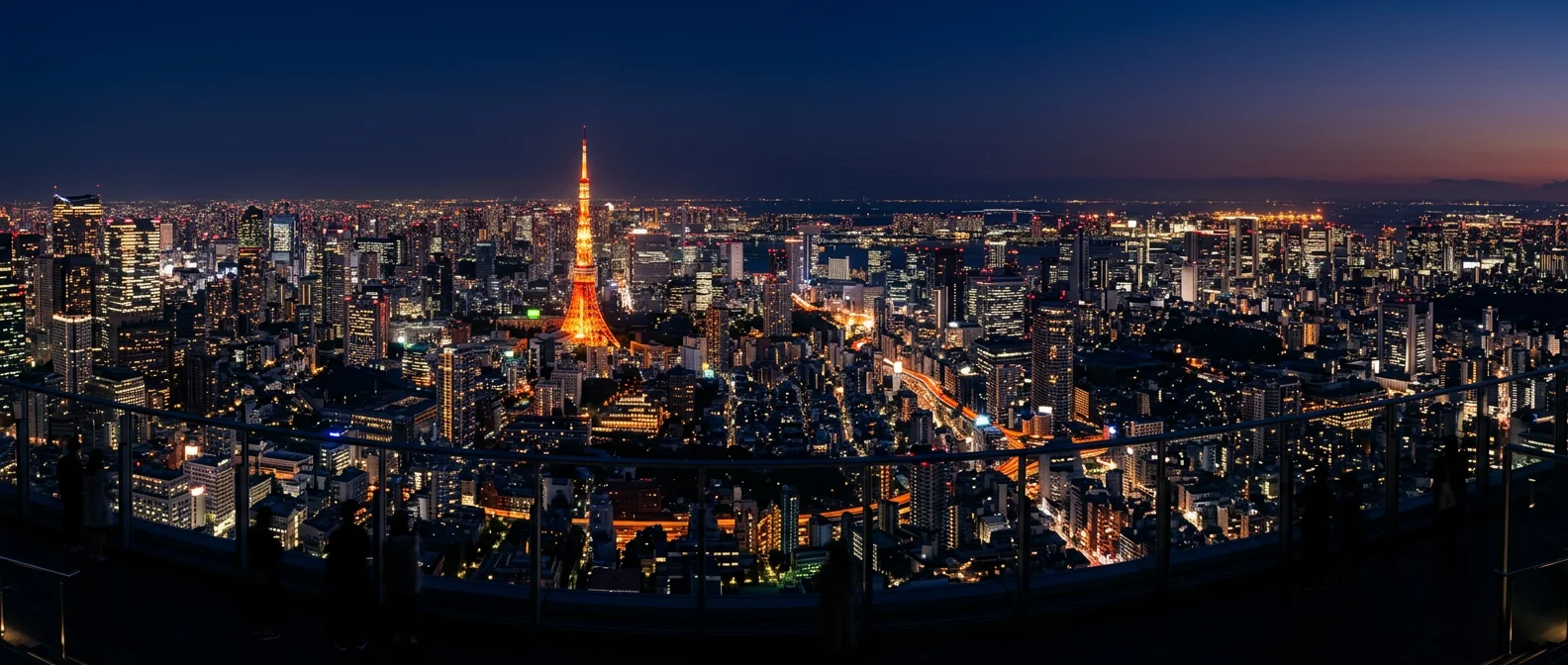 東京タワーが輝く東京の夜景パノラマ